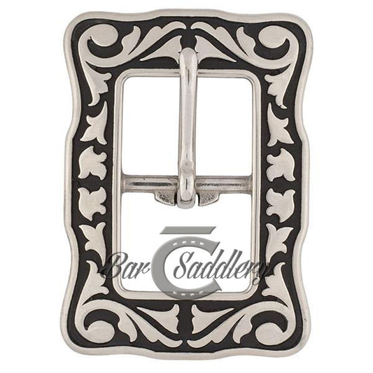 Stainless Steel Horse Shoe Brand with Black accents center bar buckle