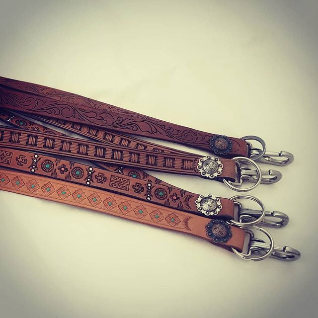 Deco Cut Scroll Lanyard w/copper concho
Square basket stamp lanyard w/antique silver concho
Southwest lanyard w/antique silver concho
Turquoise Diamond Landyard w/copper concho