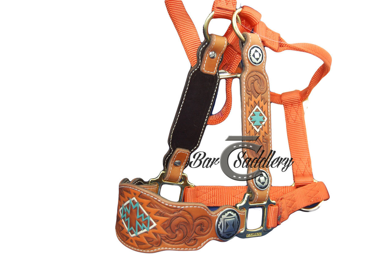 Hand Tooled Horse Halter Standard - Aztec Orange