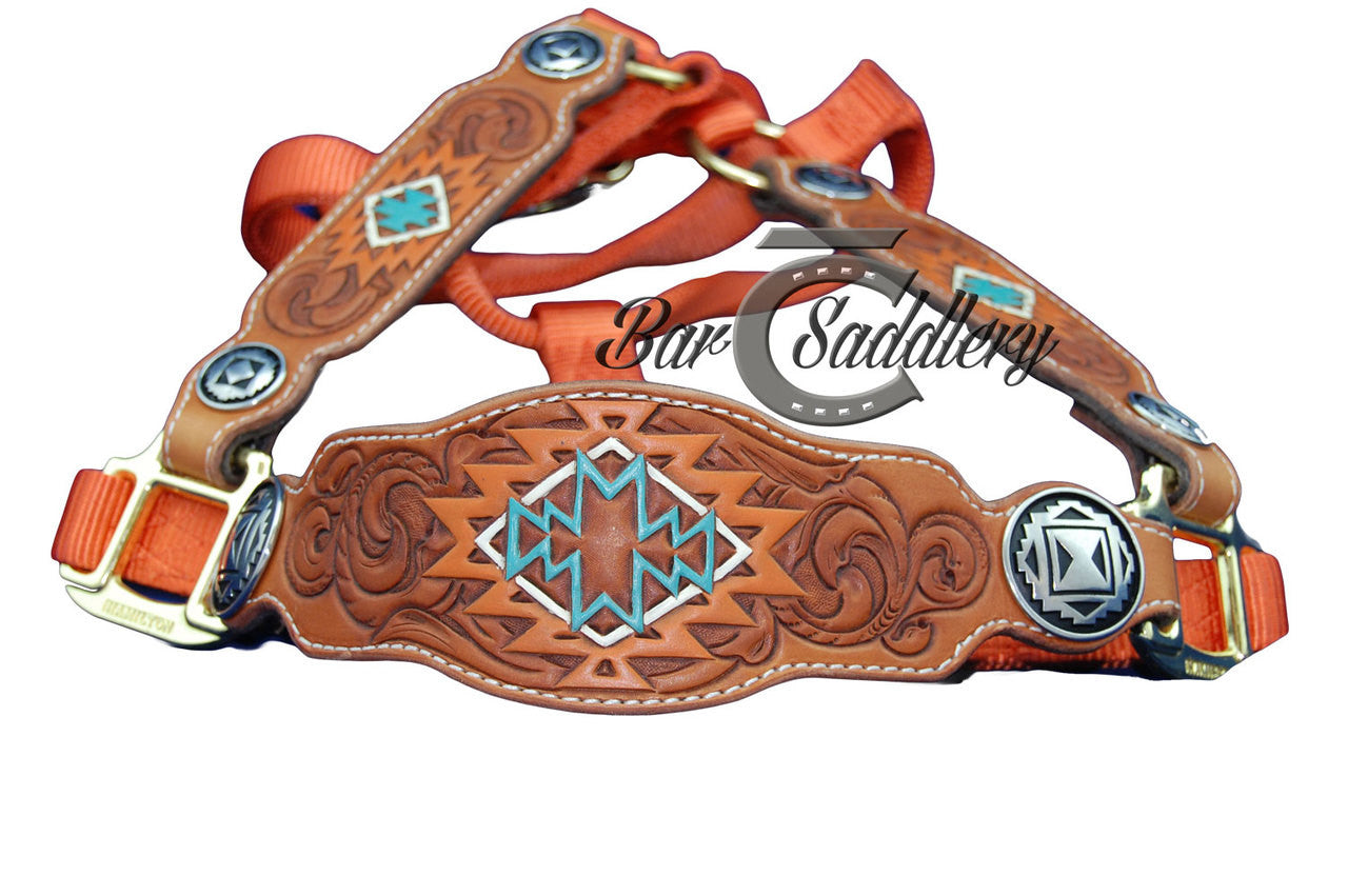 Hand Tooled Horse Halter Standard - Aztec Orange