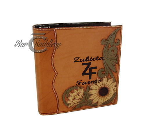 Custom, hand tooled, leather 3 ring binder