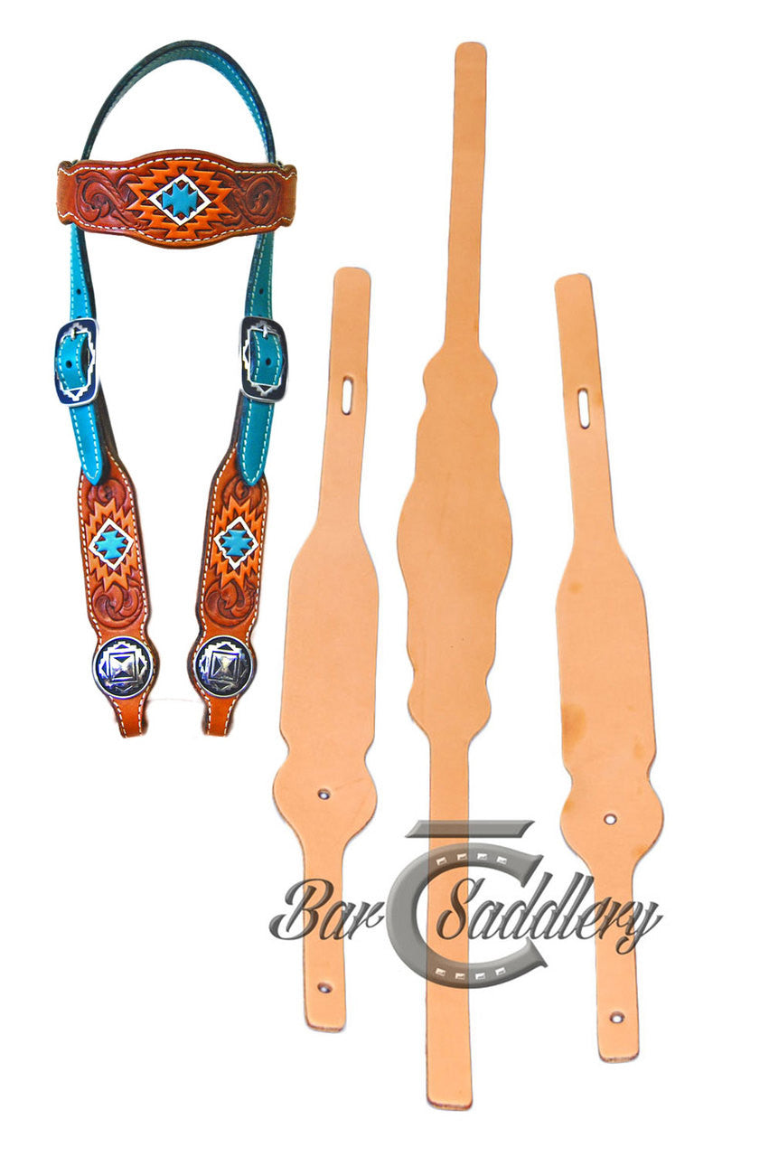 Browband headstall blanks 3 pc premium die cut leather - straps not included     --- Completed headstall sample