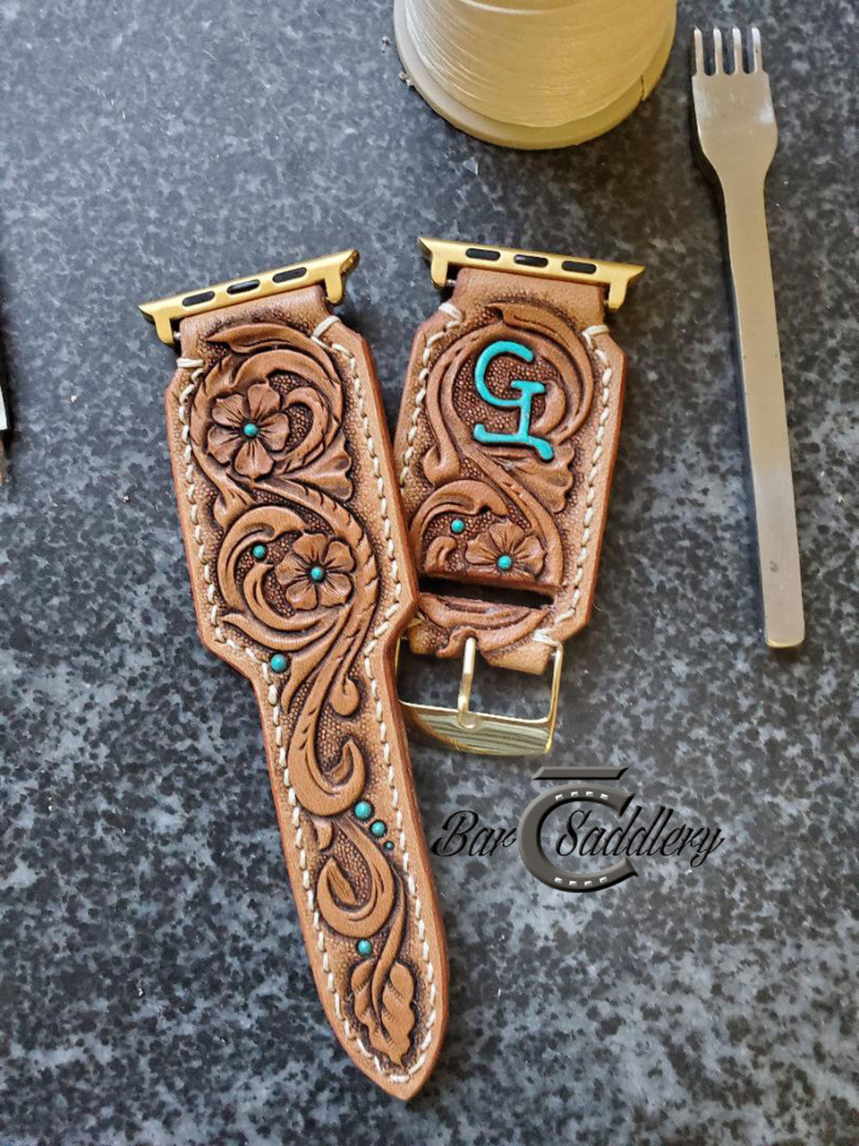 Floral / scroll tooled watch band