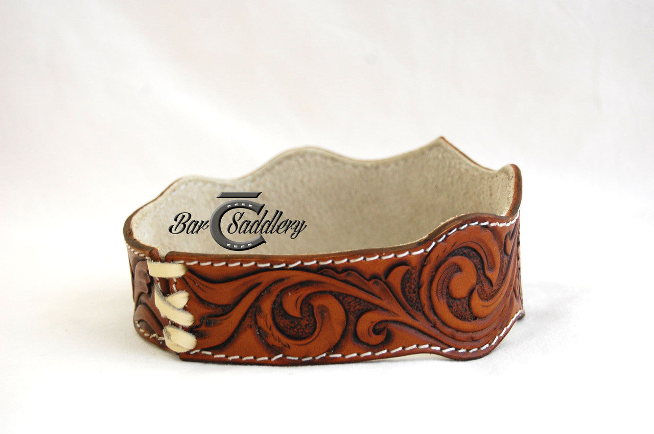 Custom hand tooled leather wedding garter belt