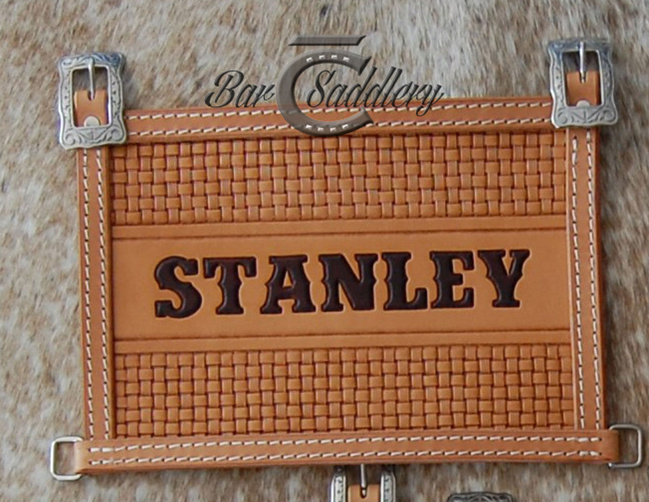 Leather Exhibitor Show Number Harness - Basket Weave with Name