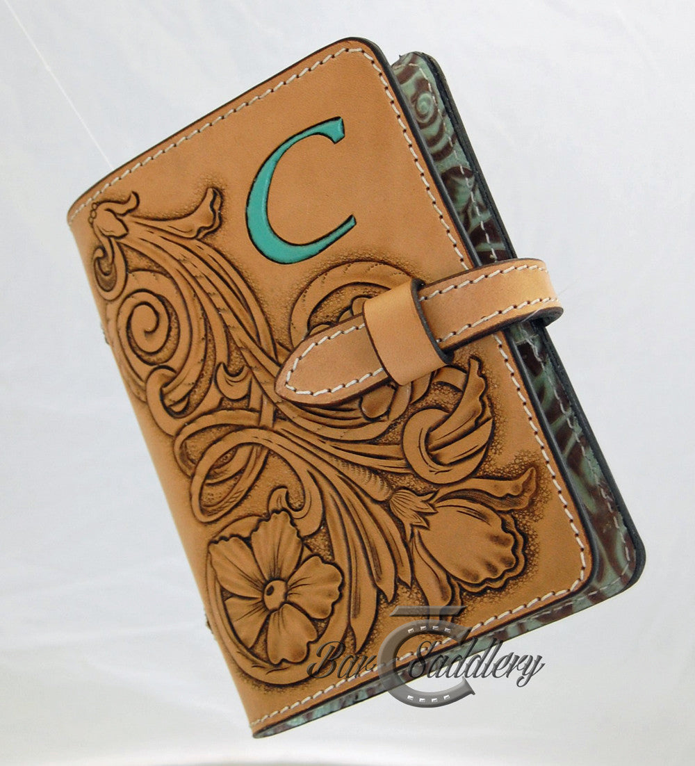 Custom hand tooled day planner, hand crafted in the USA with American, Hermann Oak genuine leather  