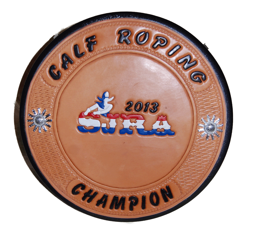 Rope Can with customized hand tooled and painted logo and hand tooled and dyed lettering with basket weave - award leather panel with natural light oil finish