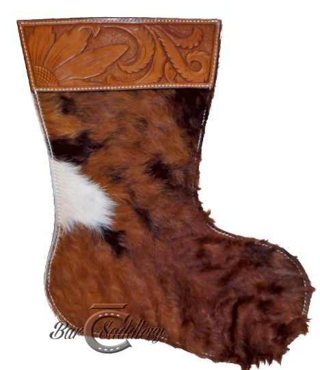 Leather Christmas stocking with floral hand tooled top