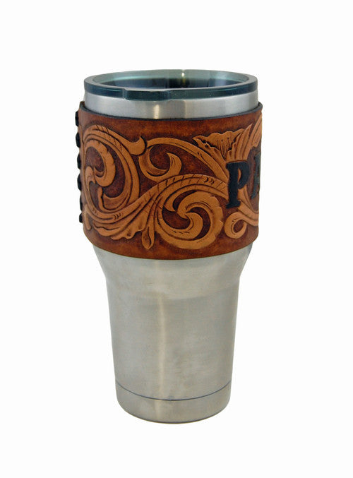 Custom Tooled Leather Tumbler Cup Wrap (30oz)