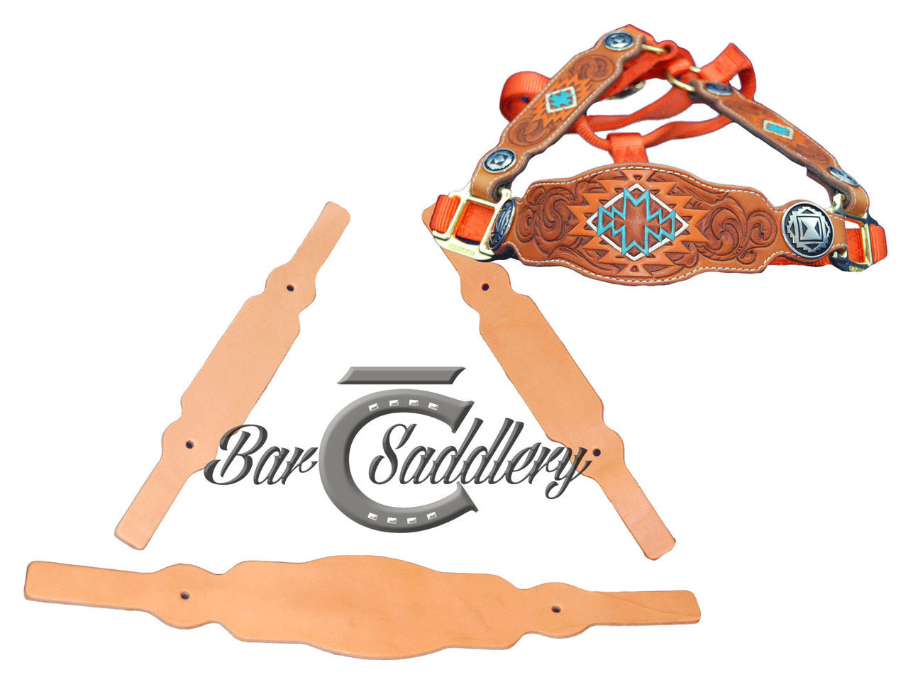 Premium vegetable tanned domestic steer hide tooling leather horse halter tack blanks nose band and cheeks set