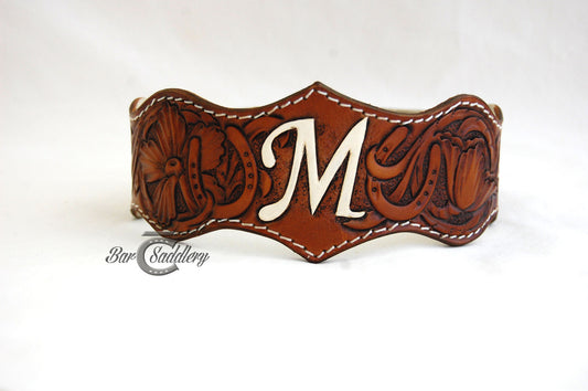 Custom hand tooled leather wedding garter belt