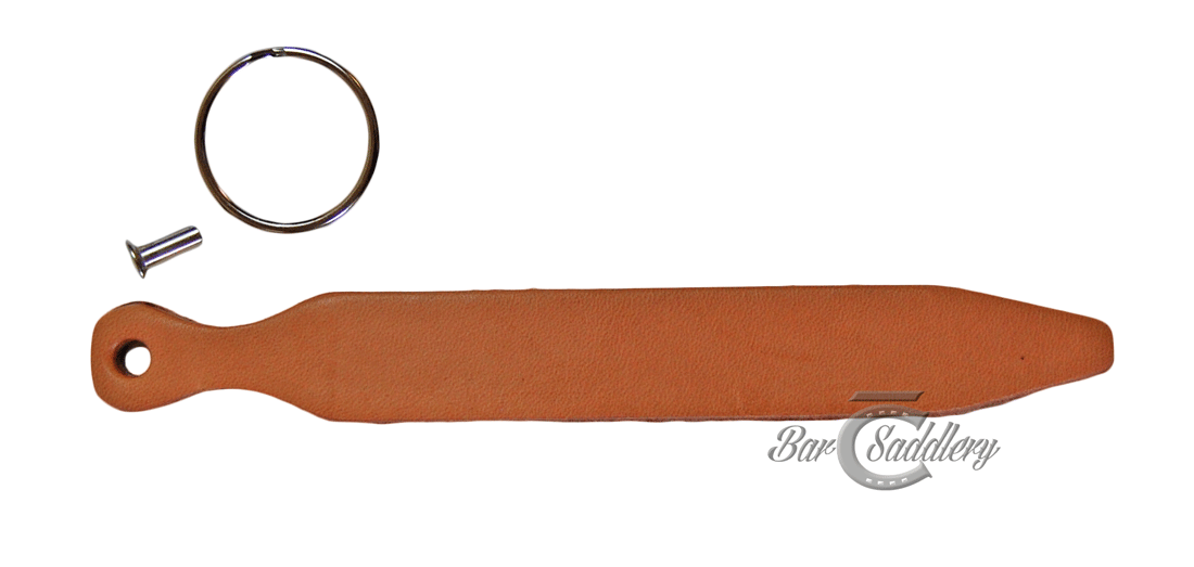 Genuine Leather key chain key fob kit shown with optional split ring and tubular rivet